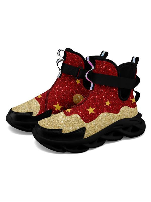 Men's Christmas Themed Bow Print High Top Sneakers, Casual Comfortable Breathable Lightweight Non-slip Sports Running Shoes, Male All-match Round Toe Shoes for Daily Wear