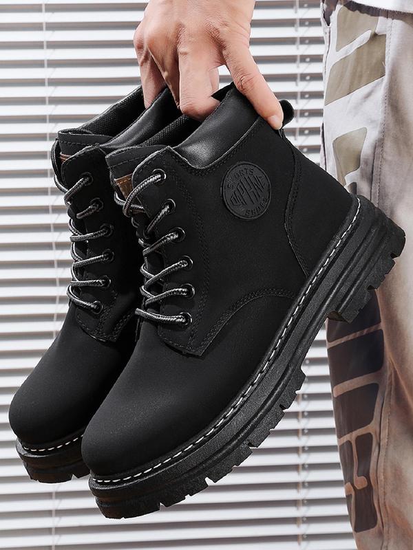 Men's 1 Pair Fashionable Casual Round Toe Lace up Front Ankle Boots, Simple Design Solid Color Workwear Boots for Daily Wear, Trendy All-match Boots