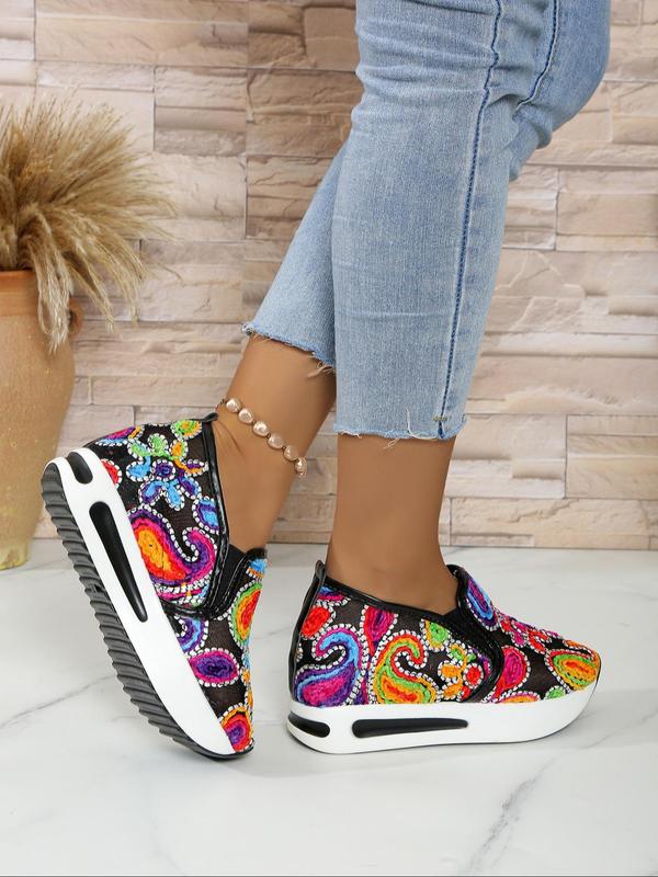 Women's Fashionable Colorblock Rhinestone Decorated Slip-on Sneakers, 2024 New Style Casual Comfortable Breathable Sports Shoes, Female All-match Round Toe Shoes for Daily Wear