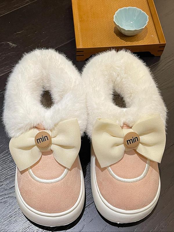 Women's Cute Bowknot Design Plush Slippers, Casual Soft Comfortable Home Slippers, Warm Slippers for Indoor & Outdoor Use for All Seasons