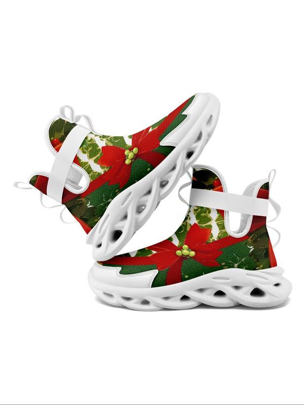 Men's Christmas Themed Bow Print High Top Sneakers, Casual Comfortable Breathable Lightweight Non-slip Sports Running Shoes, Male All-match Round Toe Shoes for Daily Wear