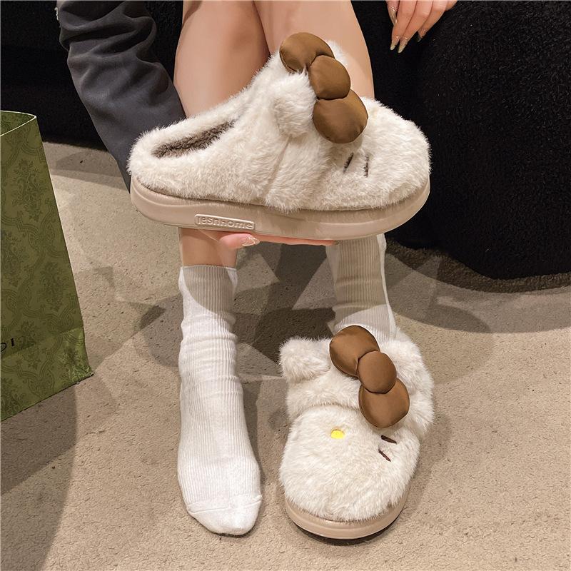 Cute Furry Hello Kitty Fur Slipper New Simple and Comfortable Home Outdoor All-Matching Toe Cap Slipper