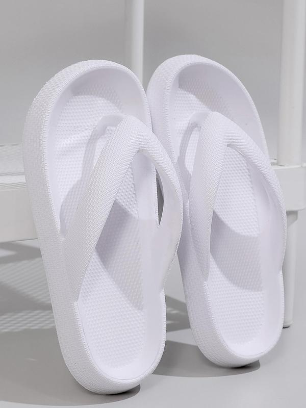 Summer 2024 Simple Plain Textured Thick Sole Non-slip Flip Flops Comfort Sandals, Casual Vacation Beach Walking Shoes for Beach Holiday Vacation, Indoor Home Slippers Footwear