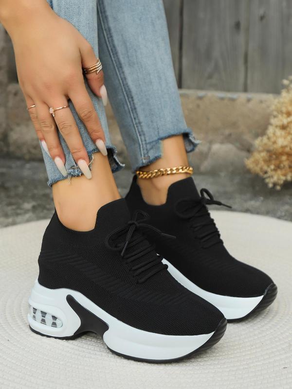 Women's Fashionable Lace Up Platform Sneakers, Casual Comfortable Breathable Sports Running Shoes, All-match Round Toe Chunky Sneakers for Daily Wear