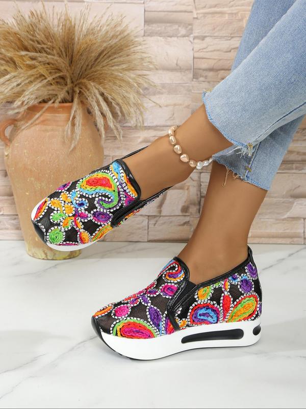 Women's Fashionable Colorblock Rhinestone Decorated Slip-on Sneakers, 2024 New Style Casual Comfortable Breathable Sports Shoes, Female All-match Round Toe Shoes for Daily Wear