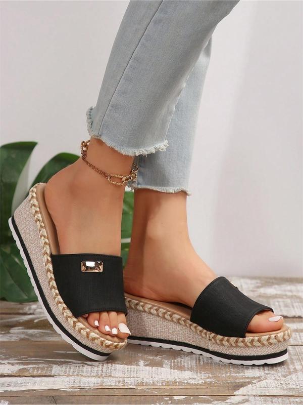 Women's Fashionable Plain Color Platform Sandals, Casual Versatile Slip on Sandals for Summer, Lightweight Breathable Comfortable Shoes for Daily Wear