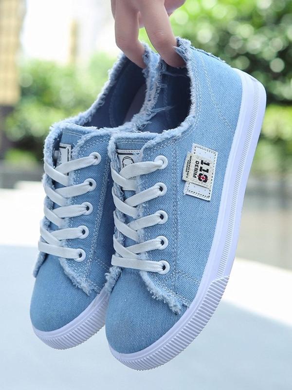 Women's Fashionable Raw Trim  Lace Up Mule Low Top Sneakers, Casual Comfortable Round Toe Shoes, Female All-match Canvas Shoes for Daily Wear