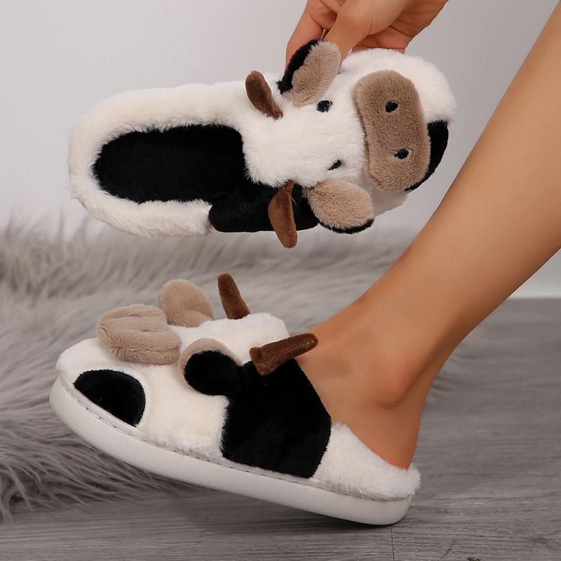 Cow Slippers,slippers for Women Men,Cute Fuzzy Slippers, Womens Mens Kawaii Animal Cartoon Cotton Plush House Slippers,Cloud Bedroom Winter House Shoes for Indoor