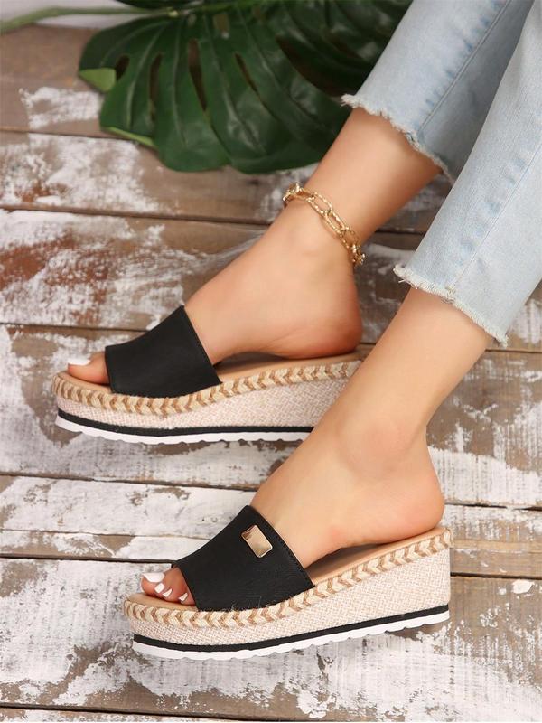 Women's Fashionable Plain Color Platform Sandals, Casual Versatile Slip on Sandals for Summer, Lightweight Breathable Comfortable Shoes for Daily Wear