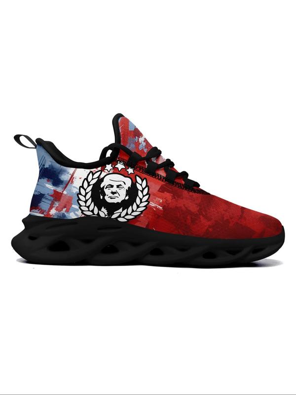 Men's Flag & Figure Print Lace Up Low Top Sneakers, Casual Comfortable Breathable Sports Running Shoes, Male All-match Round Toe Shoes for Daily Wear