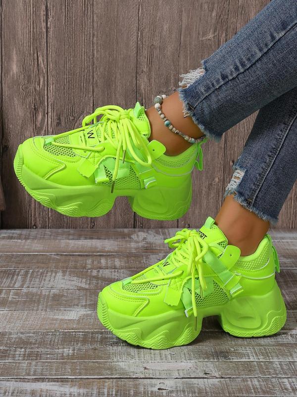 Women's Fashionable Lace Up Platform Sneakers, Casual Comfortable Breathable Sports Running Shoes, All-match Round Toe Chunky Sneakers for Daily Life