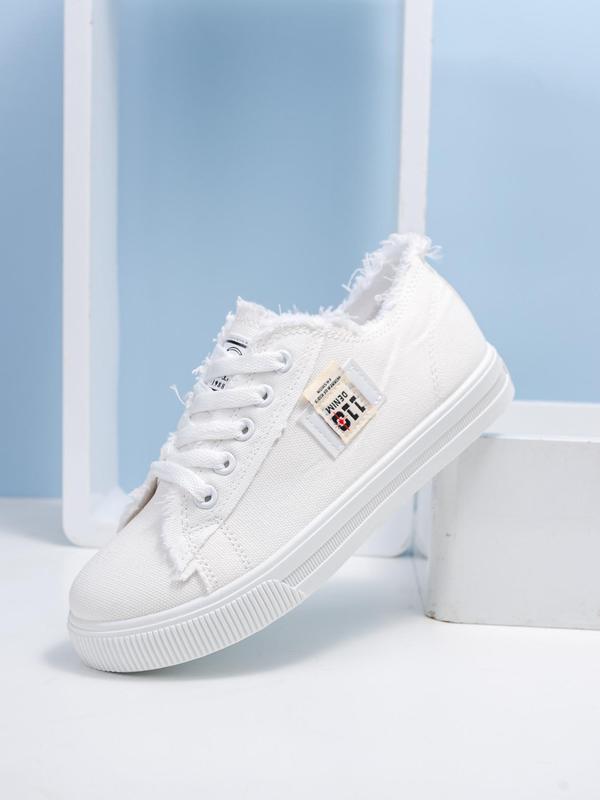 Women's Fashionable Raw Trim  Lace Up Mule Low Top Sneakers, Casual Comfortable Round Toe Shoes, Female All-match Canvas Shoes for Daily Wear