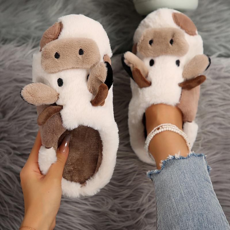 Cow Slippers,slippers for Women Men,Cute Fuzzy Slippers, Womens Mens Kawaii Animal Cartoon Cotton Plush House Slippers,Cloud Bedroom Winter House Shoes for Indoor