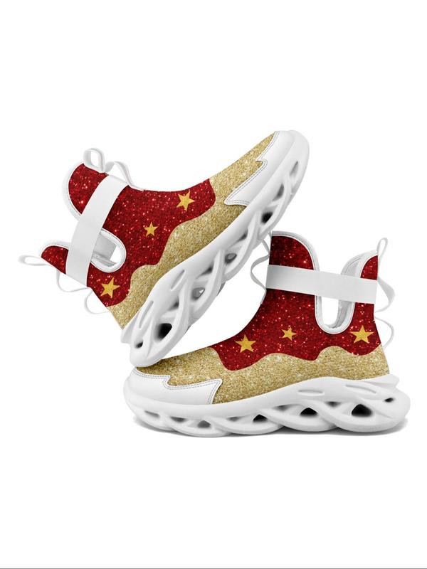 Men's Christmas Themed Bow Print High Top Sneakers, Casual Comfortable Breathable Lightweight Non-slip Sports Running Shoes, Male All-match Round Toe Shoes for Daily Wear