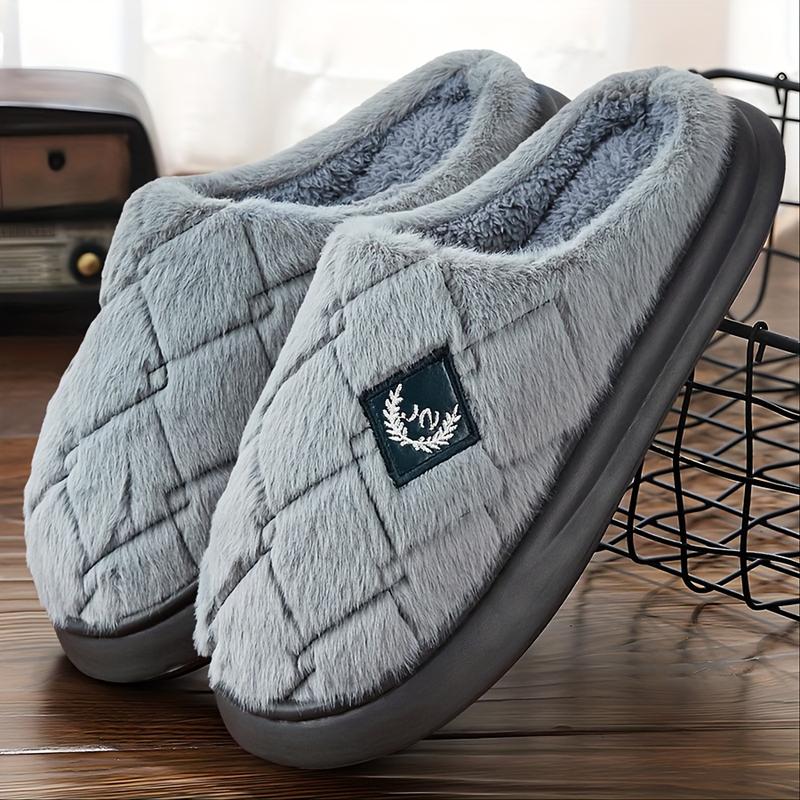 Cozy Winter Fuzzy Plaid Slippers for Men - Warm Non-Slip Memory Foam Indoor Home Shoes with Superior Grip