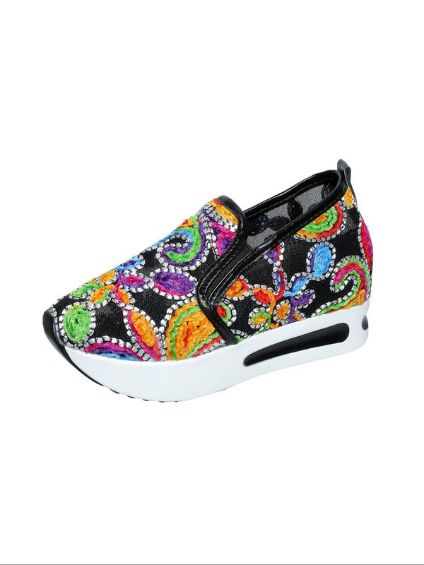 Women's Fashionable Colorblock Rhinestone Decorated Slip-on Sneakers, 2024 New Style Casual Comfortable Breathable Sports Shoes, Female All-match Round Toe Shoes for Daily Wear