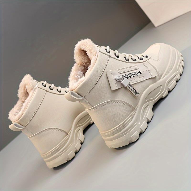 Plus Size Women's Thick Soled Warm Winter Plush Lined High Top Casual Lace-up Sports Shoes