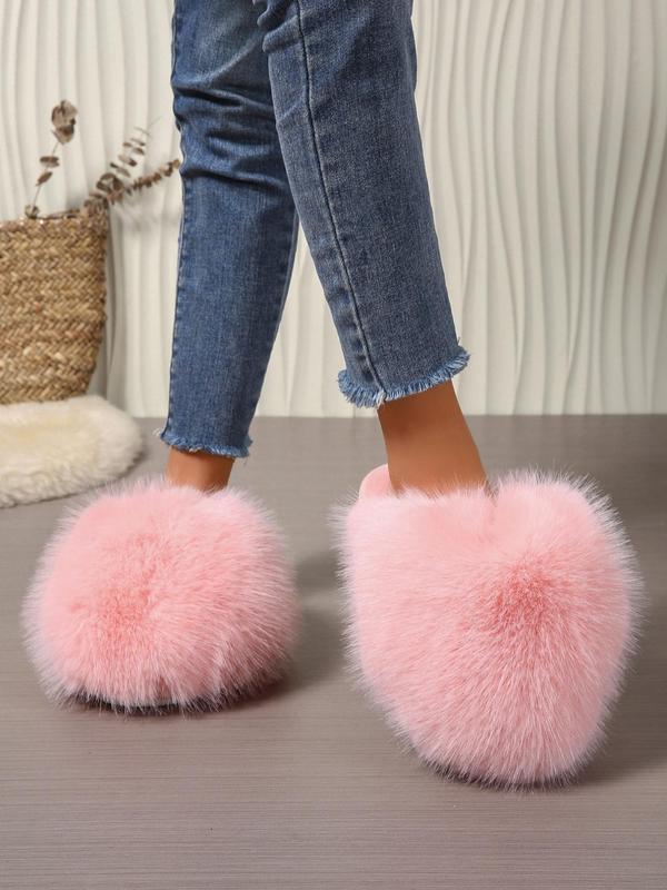 Women's Solid Color Plush Slippers, Casual Soft Comfortable Home Slippers, Warm Slippers for Indoor & Outdoor Use for Fall & Winter Fur Slippers