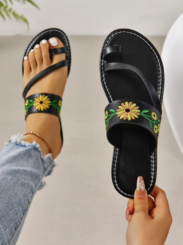 Women's Fashionable Floral Embroidering Slide Sandals, Casual Versatile Beach Popular 2024 Summer Sandals, Vintage All-match Flat Sandals for Women and Girls