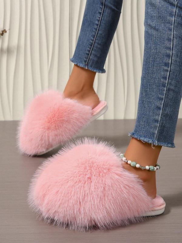 Women's Solid Color Plush Slippers, Casual Soft Comfortable Home Slippers, Warm Slippers for Indoor & Outdoor Use for Fall & Winter Fur Slippers