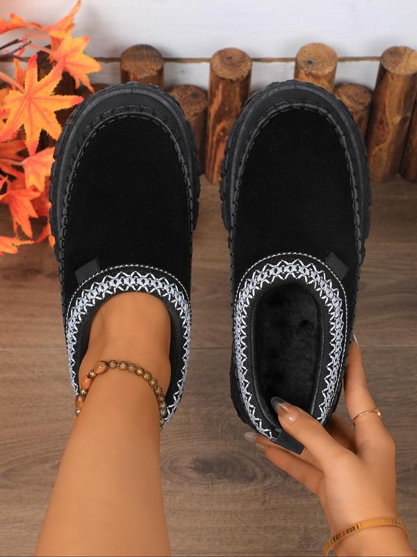 Women's Solid Color Fluffy Lined Slippers, Casual Soft Comfortable Non-slip Home Slippers, Warm Slippers for Indoor & Outdoor Use for Fall & Winter