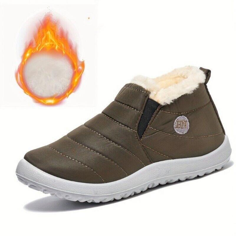 Women's Plush Lined Warm Snow Boots, Waterproof Slip on Low Top Ankle Boots