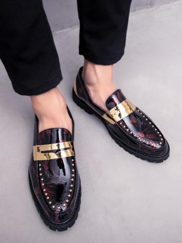 Fashionable Rivet Design Colorblock Loafers, Casual Comfortable Thick Sole Loafers for Daily Wear, Trendy All-match Shoes for Men