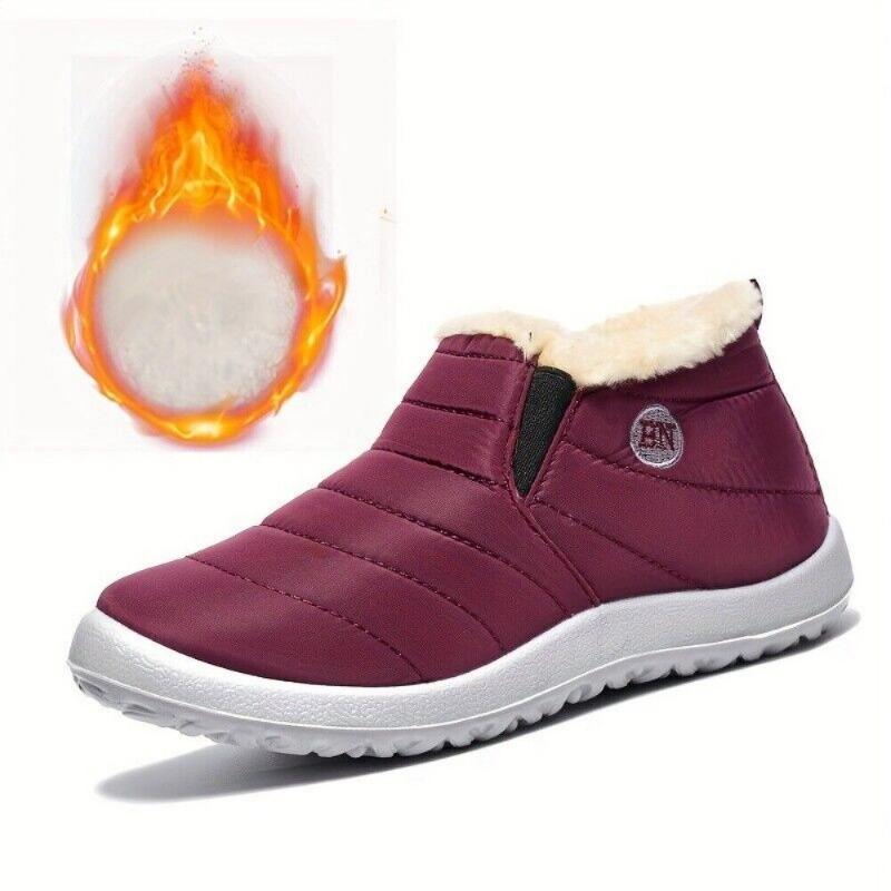 Women's Plush Lined Warm Snow Boots, Waterproof Slip on Low Top Ankle Boots