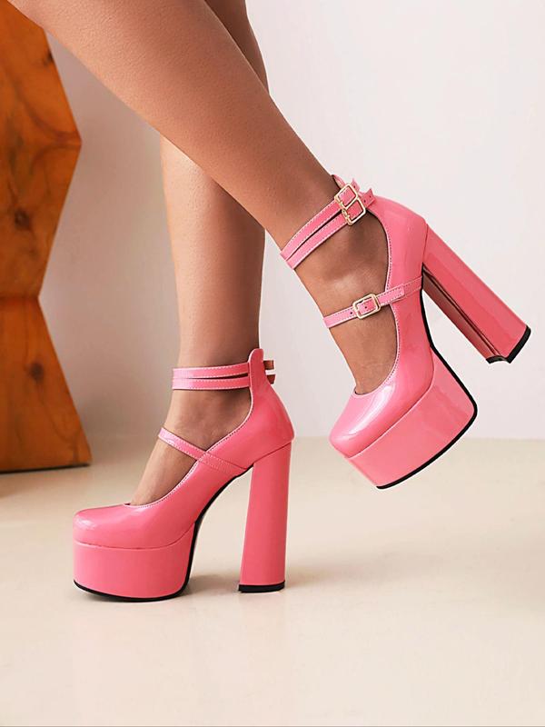 Women's Fashionable Solid Color High Heel Shoes, 2024 New Style Fashionable Pu Leather Platform Heels for Party, Casual Versatile Shoes for Women & Girls