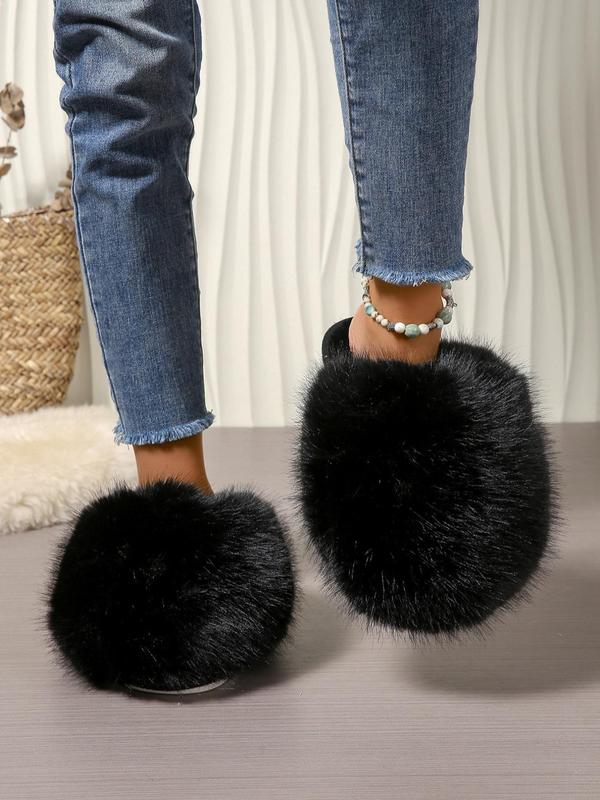 Women's Solid Color Plush Slippers, Casual Soft Comfortable Home Slippers, Warm Slippers for Indoor & Outdoor Use for Fall & Winter Fur Slippers