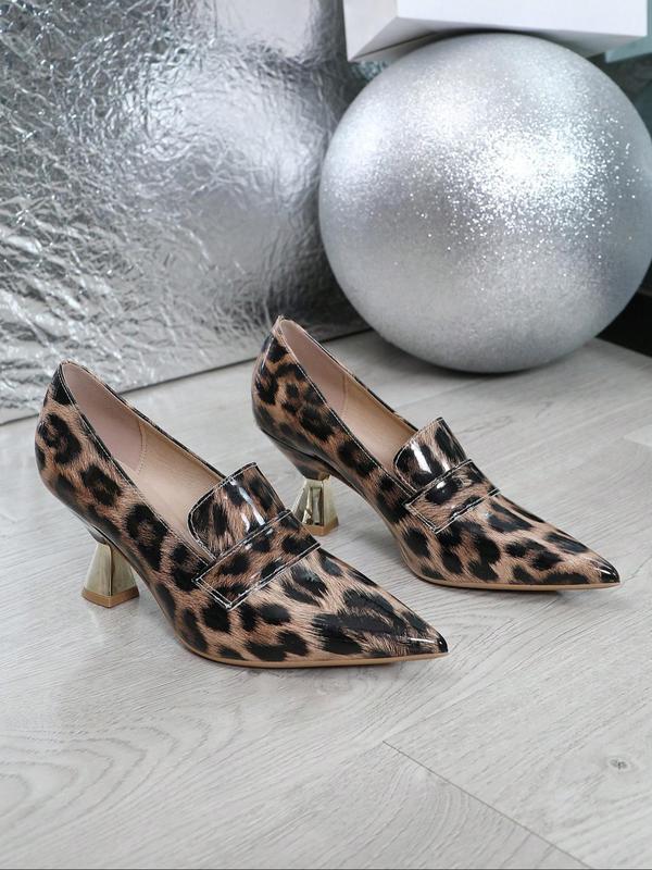 Women's Fashion Leopard Print Slip on Pumps, Elegant Pointed Toe High Heel Shoes for Party, Daily Clothing Decor for Women & Girls