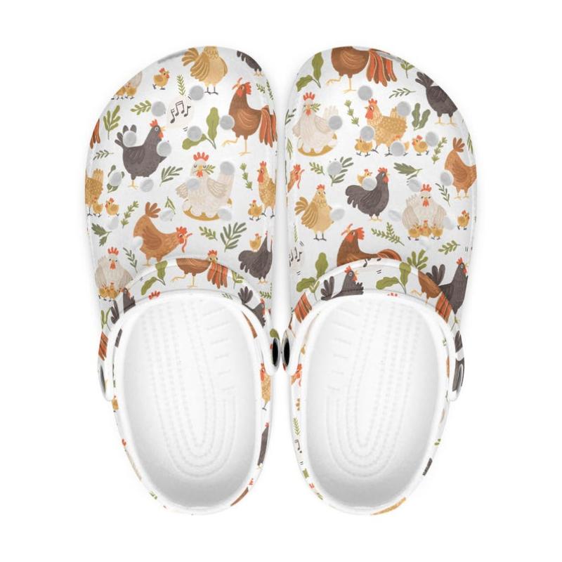 Women's clogs, men's clogs, garden shoes, funny chicken pattern, chicken design, chicken clogs, unisex garden shoes, lightweight outdoor clogs