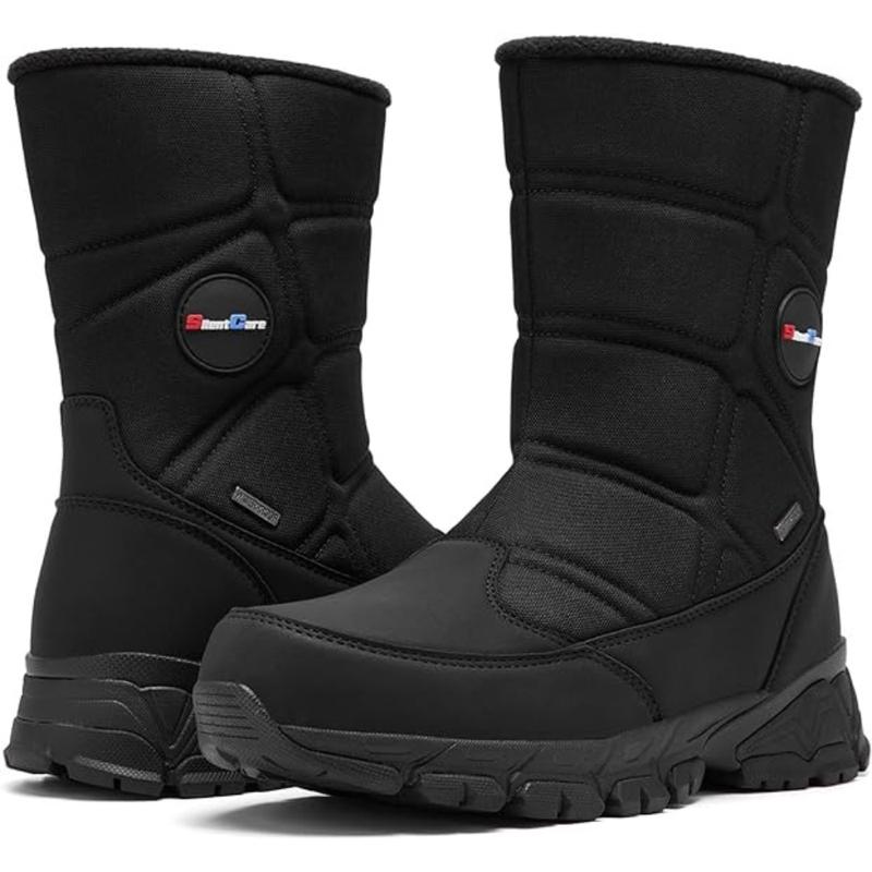 Men's Winter Waterproof Snow Boots Warm Slip On Mid-Calf Zipper Booties Lightweight Outdoor Athletic Boy  Walking Shoes snow boot