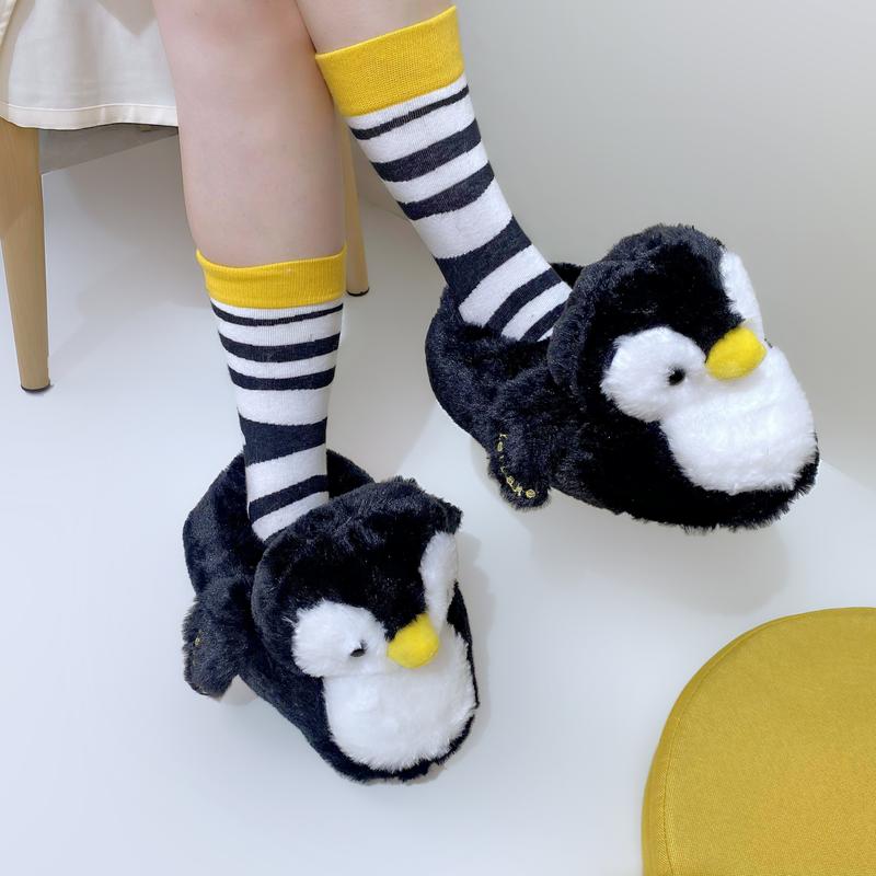 penguin Cotton Shoes Cartoo FuzzySlippers Women Autumn Winter SoftPlush Flat Slide shoes Gir Footwear