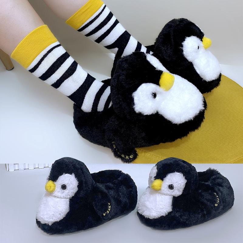 penguin Cotton Shoes Cartoo FuzzySlippers Women Autumn Winter SoftPlush Flat Slide shoes Gir Footwear