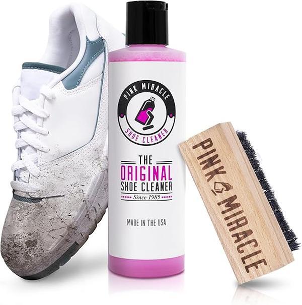 Pink Miracle Shoe Cleaner Kit with Bottle and Brush For Fabric Cleaner For Leather, Whites, Suede and Nubuck Sneakers