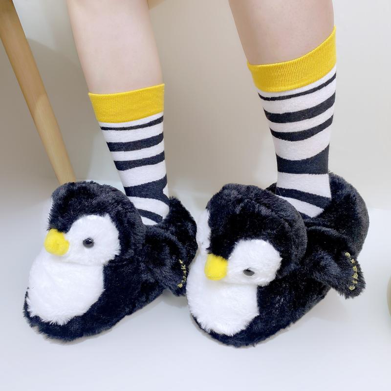 penguin Cotton Shoes Cartoo FuzzySlippers Women Autumn Winter SoftPlush Flat Slide shoes Gir Footwear