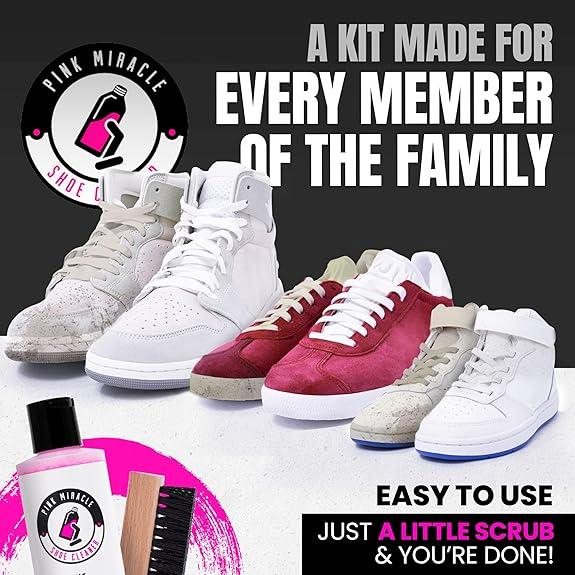 Pink Miracle Shoe Cleaner Kit with Bottle and Brush For Fabric Cleaner For Leather, Whites, Suede and Nubuck Sneakers